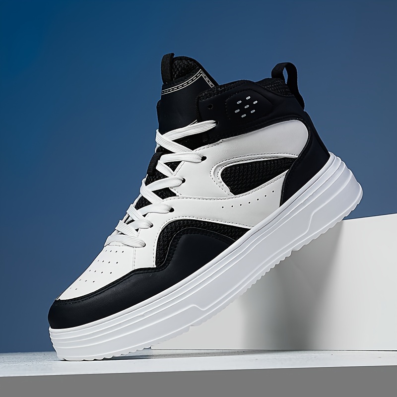 Plus Size Men's Trendy Solid/Colour Block High Top Skate Shoes, Comfy Non Slip Casual Soft Sole Sneakers For Men's Outdoor Activities