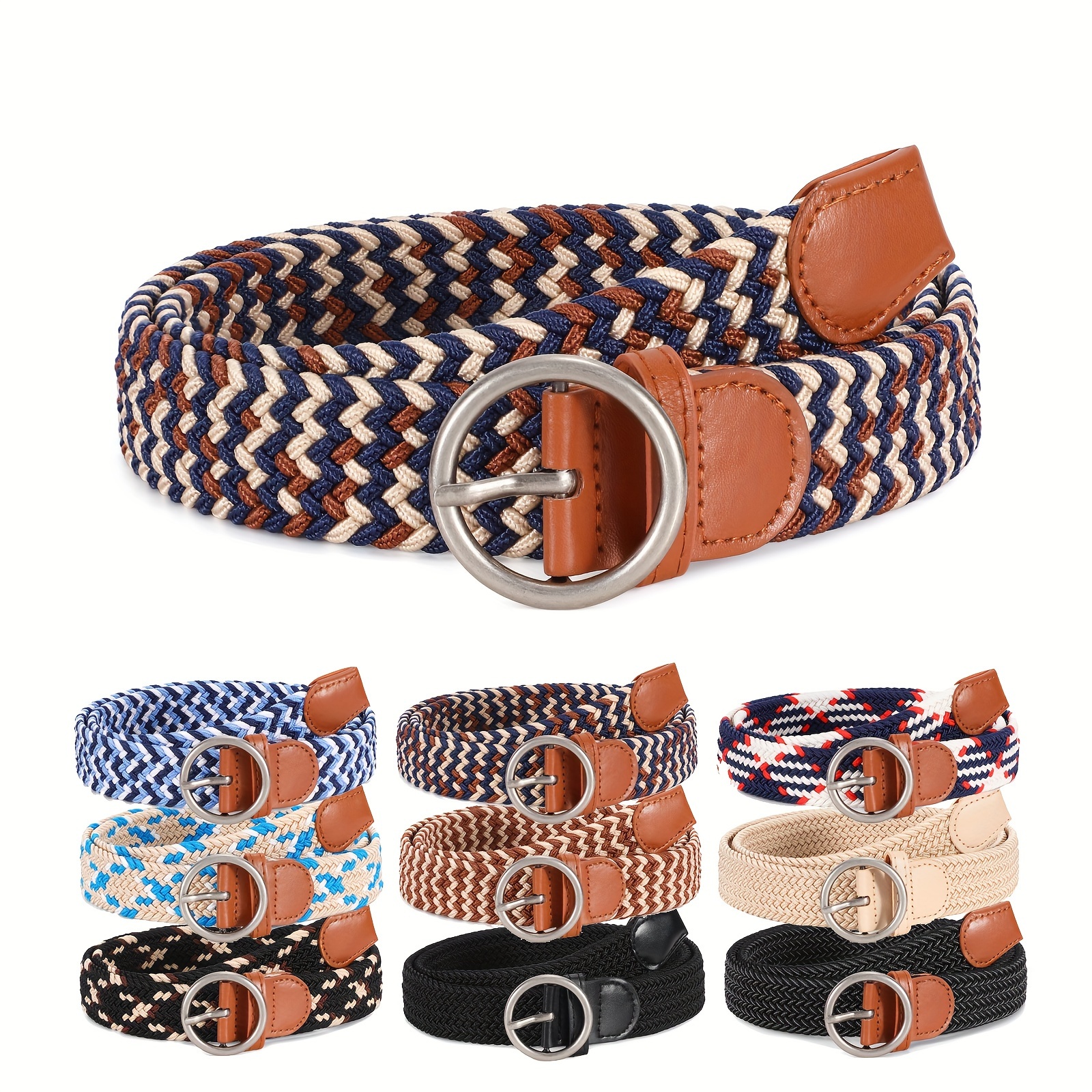 XZQTIVE Braided Belt Stretch Belt for Men and Women Multicolored Woven Golf  Belt Elastic Jean Belts (08 Style, Fit Waist 24-28in) at  Men's  Clothing store