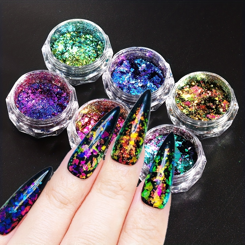 Reflective Holographic Glitter Nails Powder Flakes Decor Nail Art