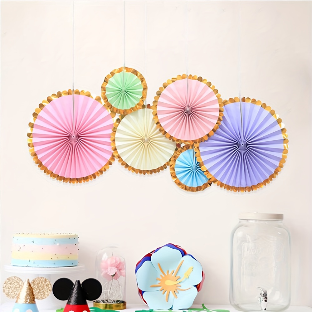 Hot Stamping Paper Flower Fans Party Hanging Paper Fans Set - Temu