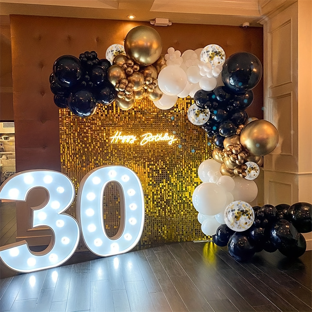 Kit de arco de guirnalda de globos negros y dorados de 124 piezas, globos  de fiesta de látex de 5 10 18 pulgadas de oro negro y plata para  cumpleaños, graduación, cumpleaños