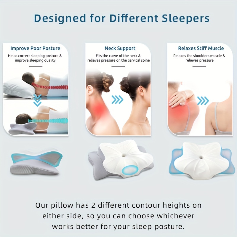 Almohada para dormir de lado para aliviar el dolor de cuello, almohada de  espuma viscoelástica inodoro para dormir, almohadas ortopédicas de  contorno