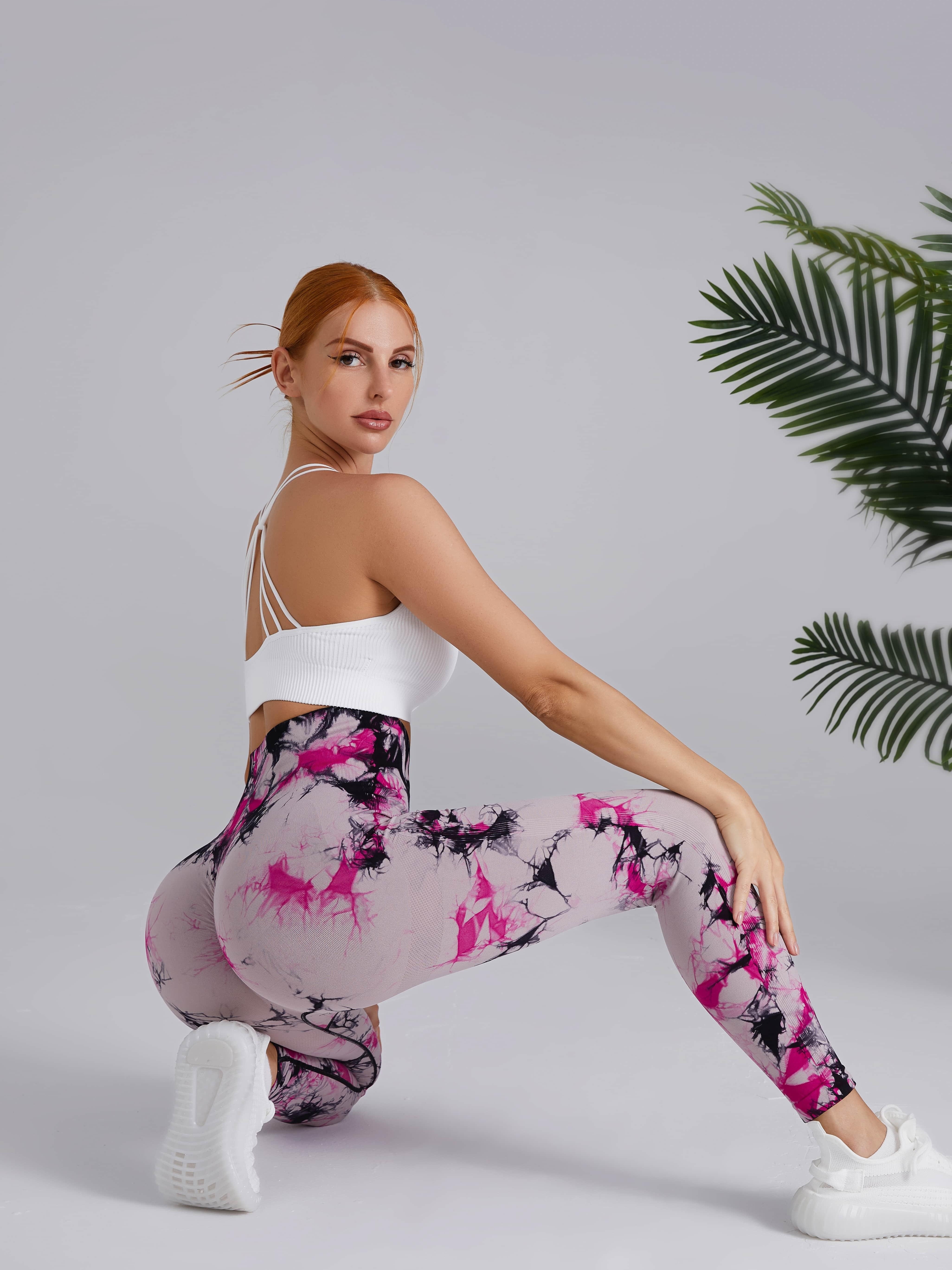 Tie Dye Print Yoga Sports Butt Lifting Leggings Women High - Temu