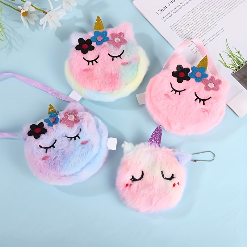 Cartoon Plush Unicorn Handbag Wallet One-shoulder Kindergarten Squinting  Small Square Bag Gift - Temu