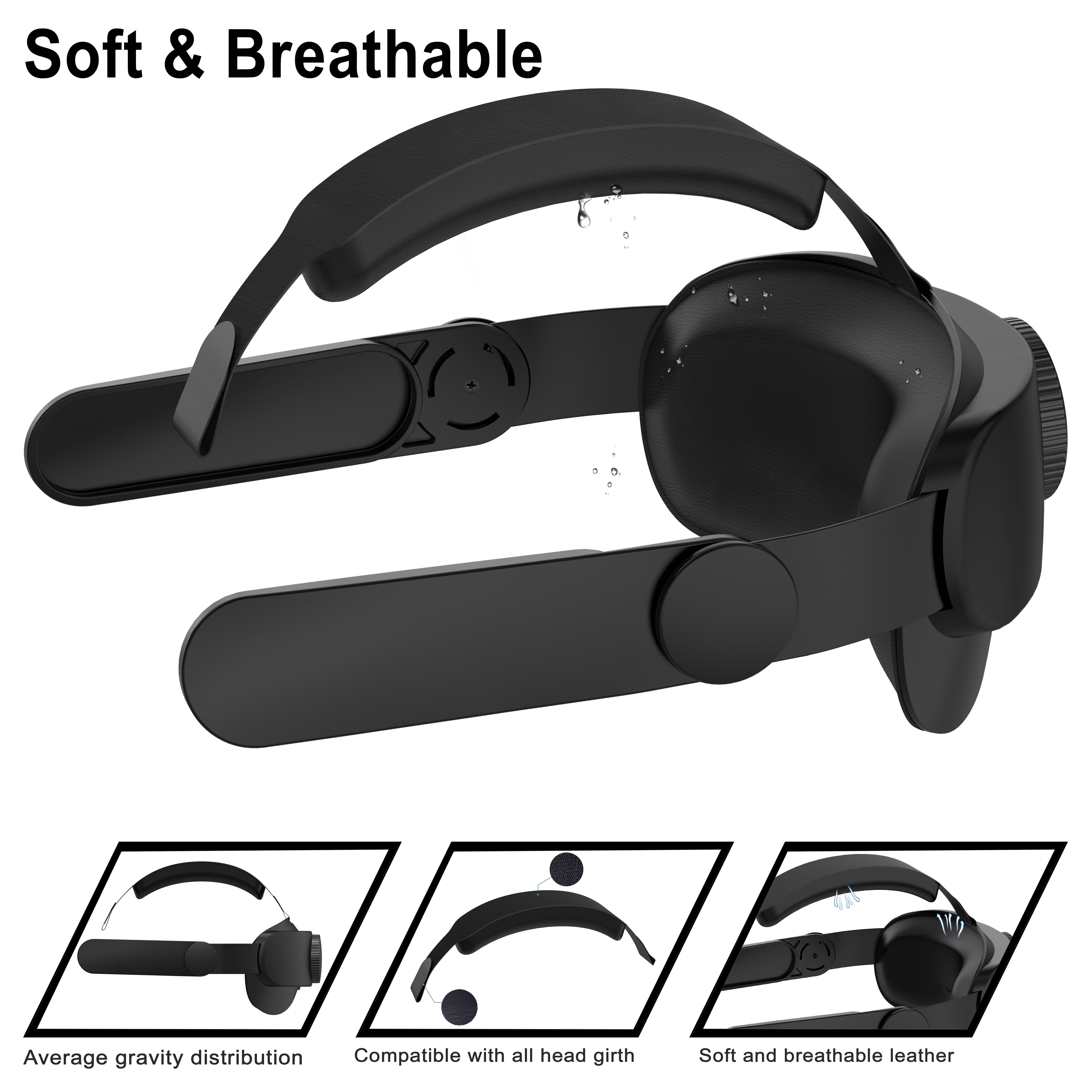 Replacement Head Strap For Oculus Quest 3, Adjustable Vr Headband (black)