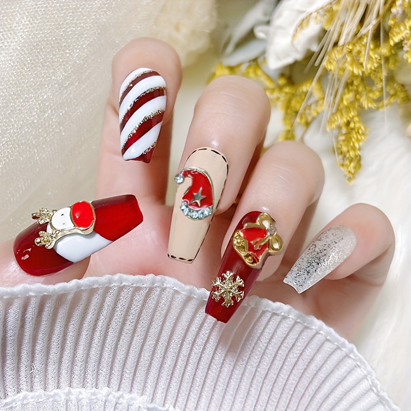 Christmas Nail Art Charms With Rhinestone,3d Alloy Santa Claus Snowflake  Gifts Nail Gem Accessories For Diy Nail Art Decoration,nail Art Stud For  Girls Nail Art Crafts - Temu