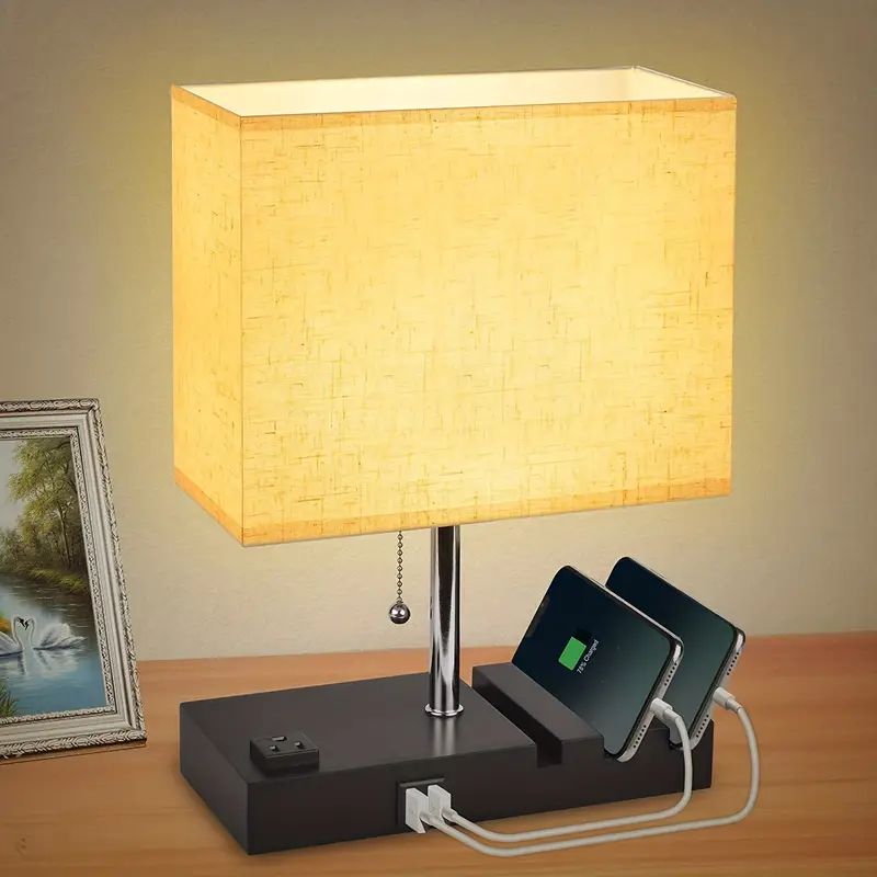 Chevet Lampe A Poser Lampe de Table avec Les Ports USB et sans Fil de  Charge Moderne Lampe de Chevet Table de Chevet avec Abat-Jour en Tissu et  Base