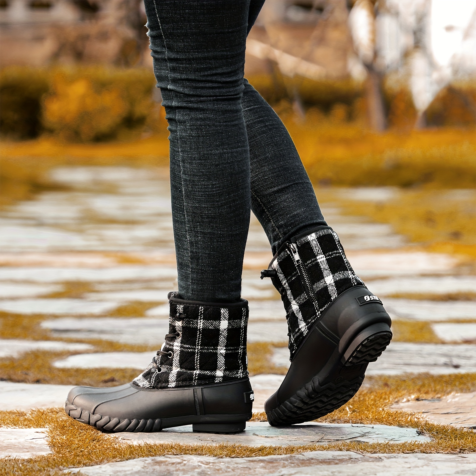 Women's Warm Plush Snow Boots, Solid Color Plaid Vamp Side Zipper Ankle  Boots, Women's Boots - Temu