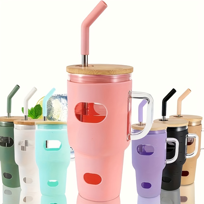 1pc Stainless Steel Vacuum Insulated Cup Sleeve With Handle And Straw,  Portable Car Cup Holder For Cold Drinks