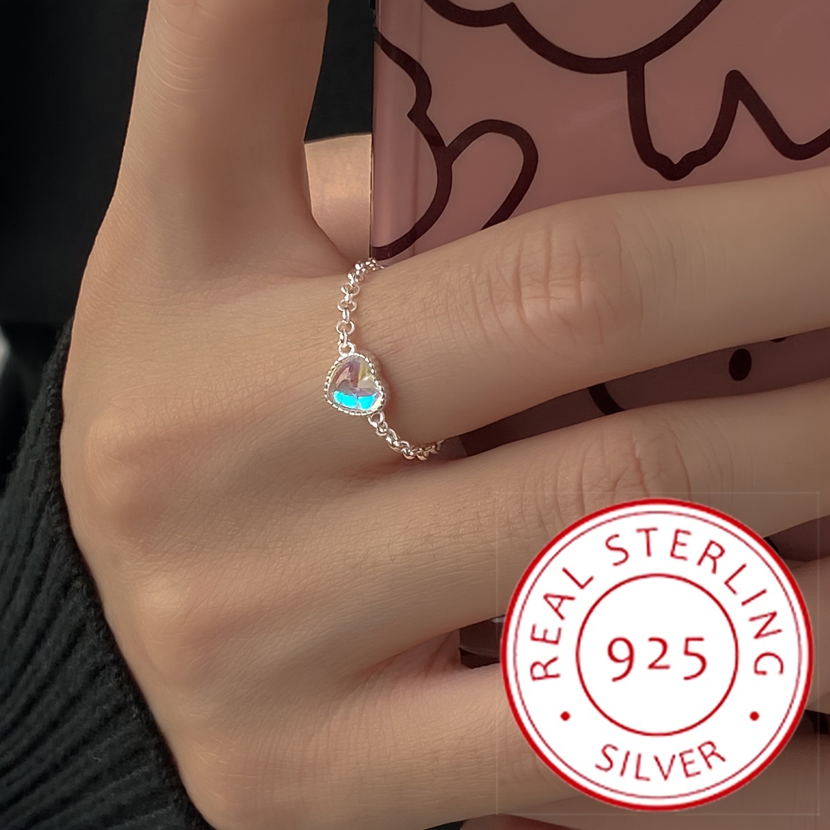 

925 Sterling Silver Ring Dainty Heart Design Inlaid Waterish Moonstone High Quality Engagement/ Wedding Ring Gift For Her