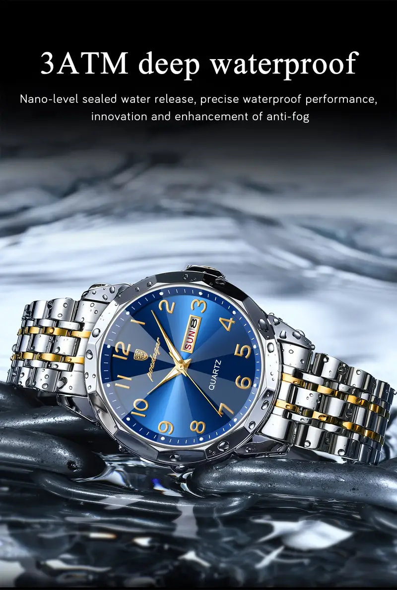 poedagar mens trendy quartz watch stainless steel waterproof luminous calendar wrist watch details 7