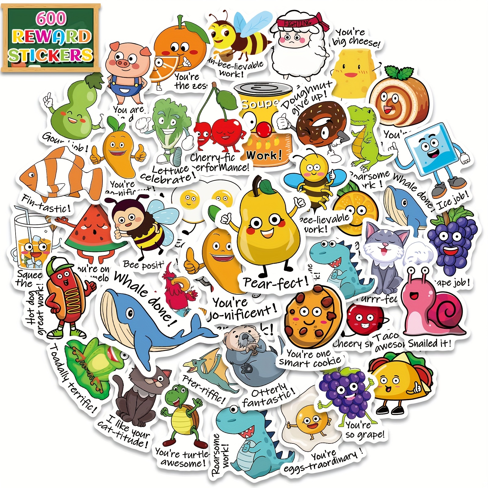 600PCS Funny Punny Reward Stickers for Kids Motivational Stickers