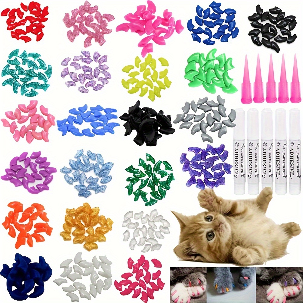 Cat Nail Cat Claw Covers With Glue And Applicators - Temu
