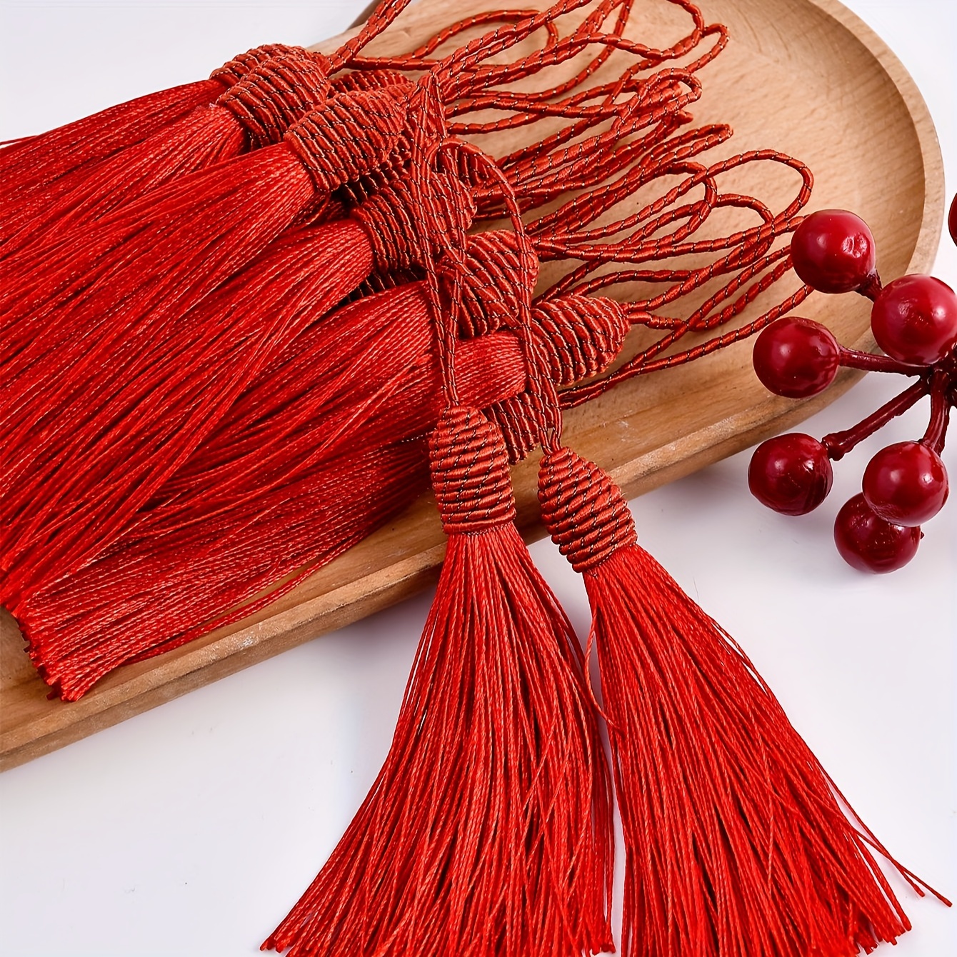 10 Silky Red Tassels, Tassels for Jewelry, Accessories