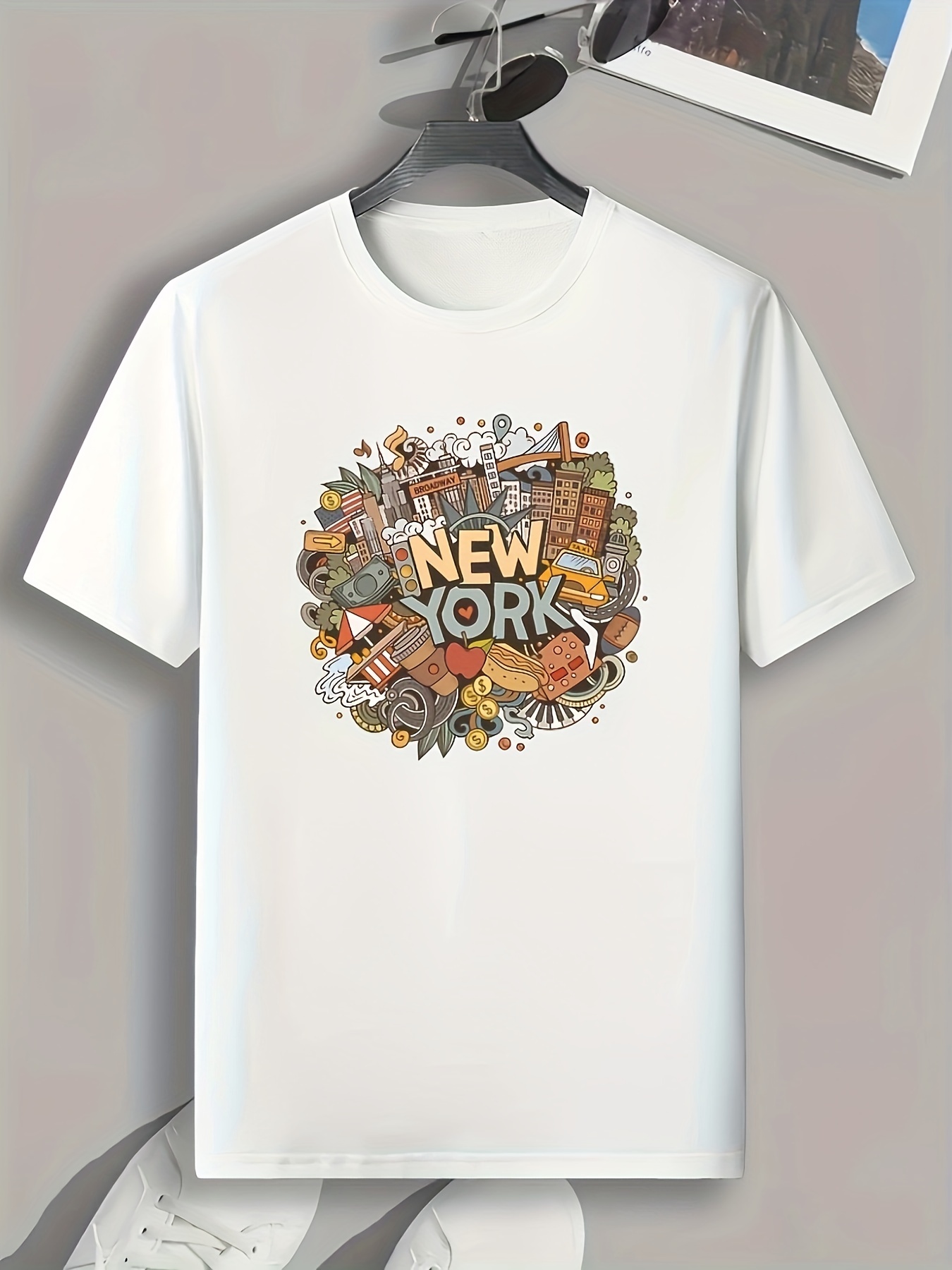 new York Pattern Print Men's Comfy Sports T-shirt, Graphic Tee