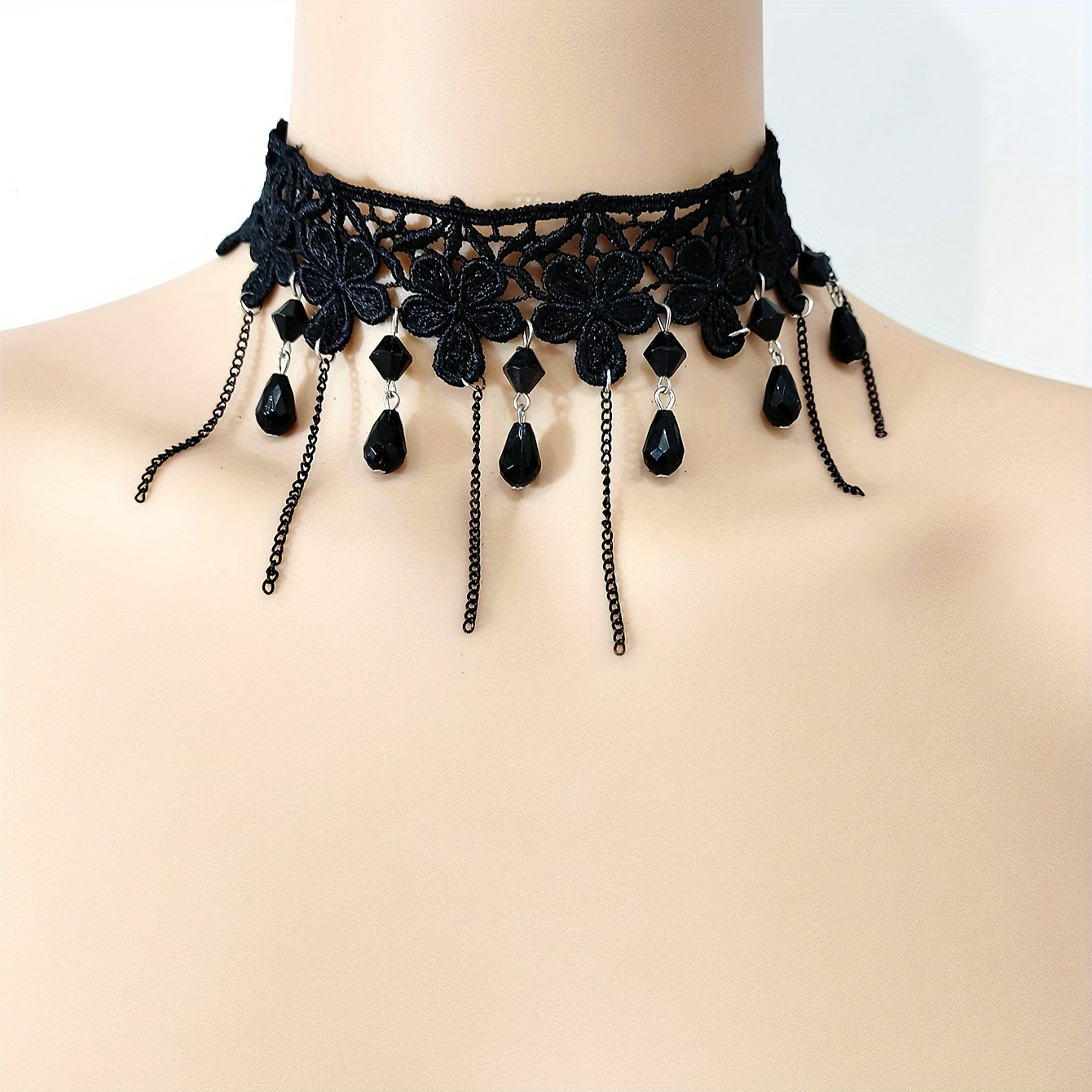 Punk Lolita Lace Water Drop Tassel Necklace Nightclub Women's