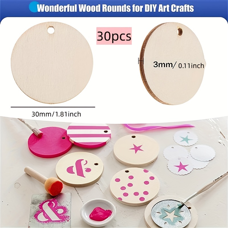 30pcs Round Wood Hollow 30mm Wooden Circle For Crafts, Small Round Wooden  Plate Wood Blank Round Hollow Decorative Piece DIY Art Crafts Christmas Deco