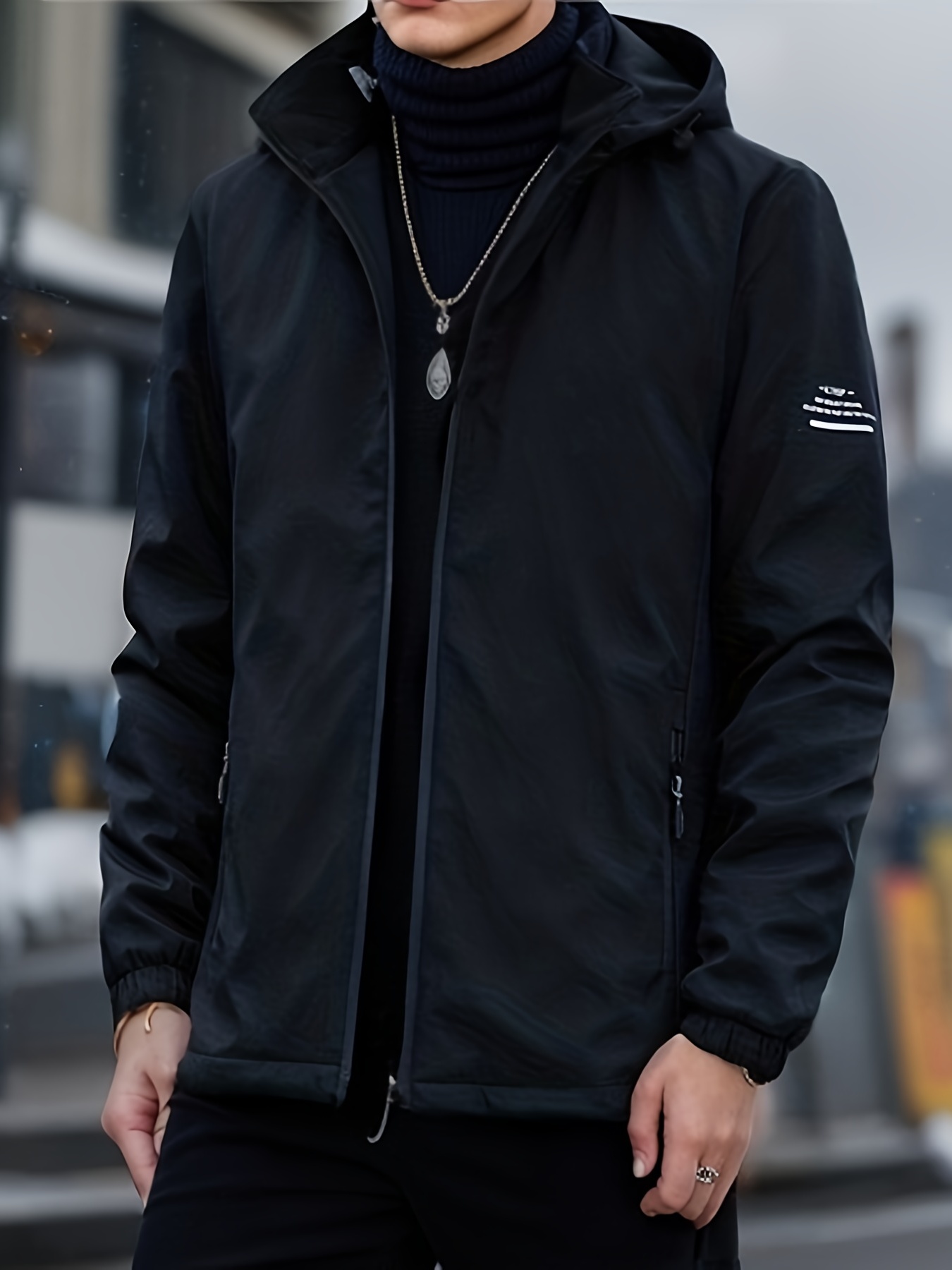 WATER-REPELLENT SOFT SHELL HOODED JACKET - Black