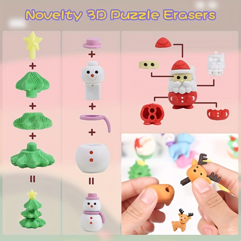 Kawaii Erasers | Christmas Tree Erasers | Snowman Eraser | Santa Claus  Eraser | Puzzle Erasers |Cute Japanese Stationery Supplies (3pcs)