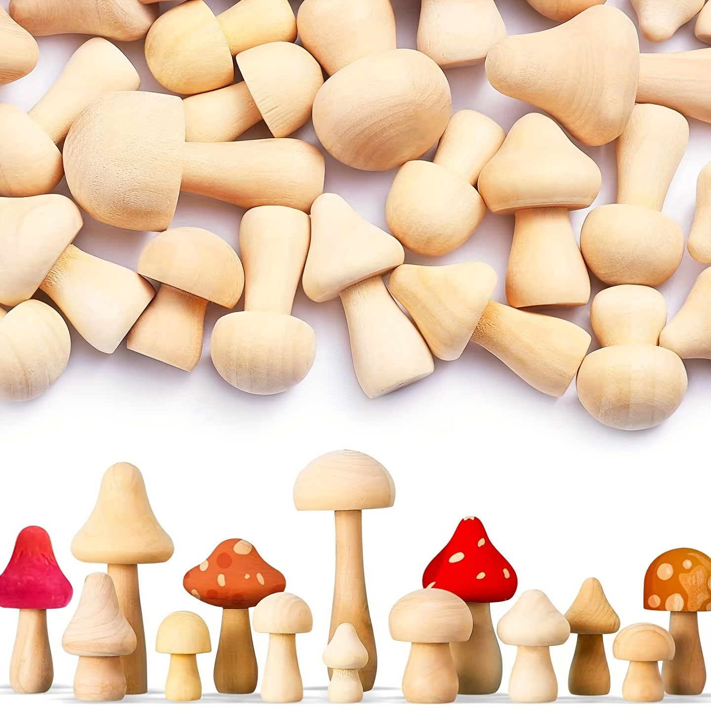 1PC Wooden Mushroom Set Various Sizes Natural Unfinished Mushrooms