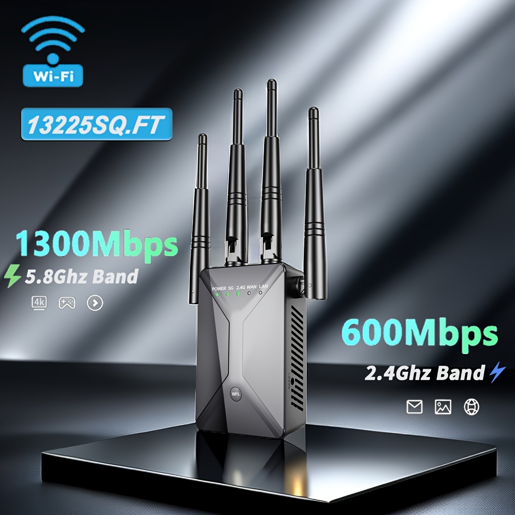 Extensor de alcance WiFi, repetidor WiFi de 1200 Mbps, amplificador de  señal inalámbrico de 2.4 y 5 GHz, extensor WiFi de banda dual con 2 puertos