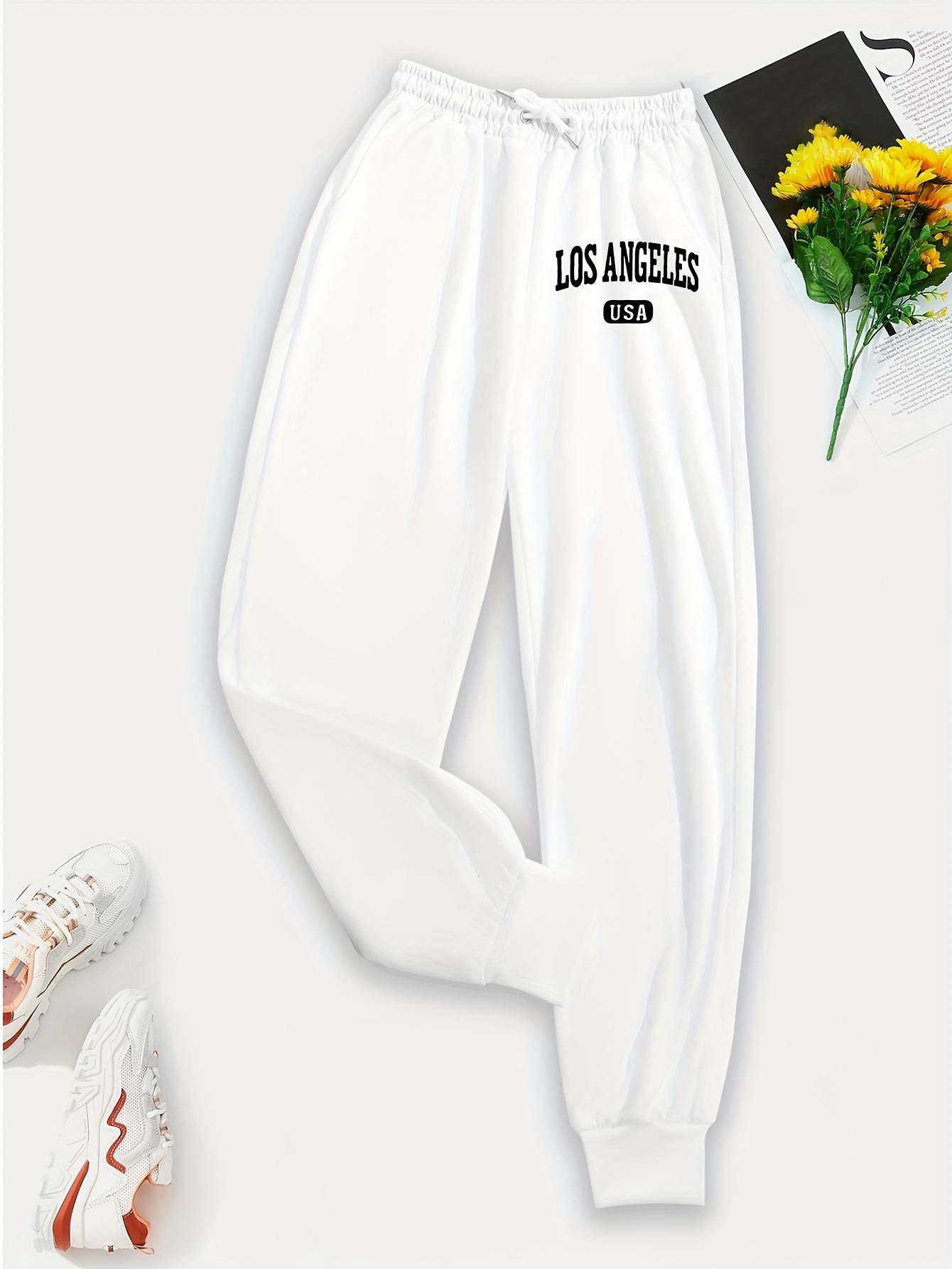 Los Angeles Letter Print Jogger Sweatpants, Casual Drawstring Sporty Pants,  Women's Clothing