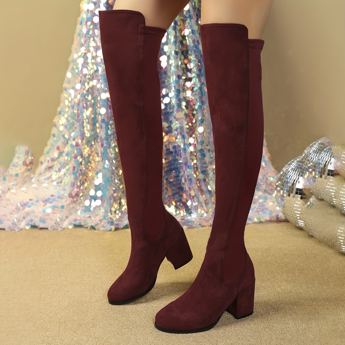 Wine colored knee high boots sale