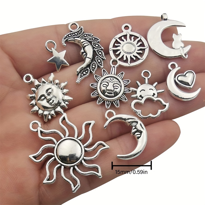 Mixed Antique Silver Sun Moon Stars Charms Vintage Alloy - Temu