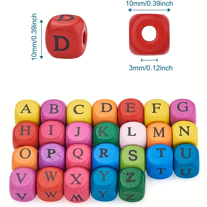 Colorful Letters Pattern Cubic Square Shape Large Hole Wood - Temu