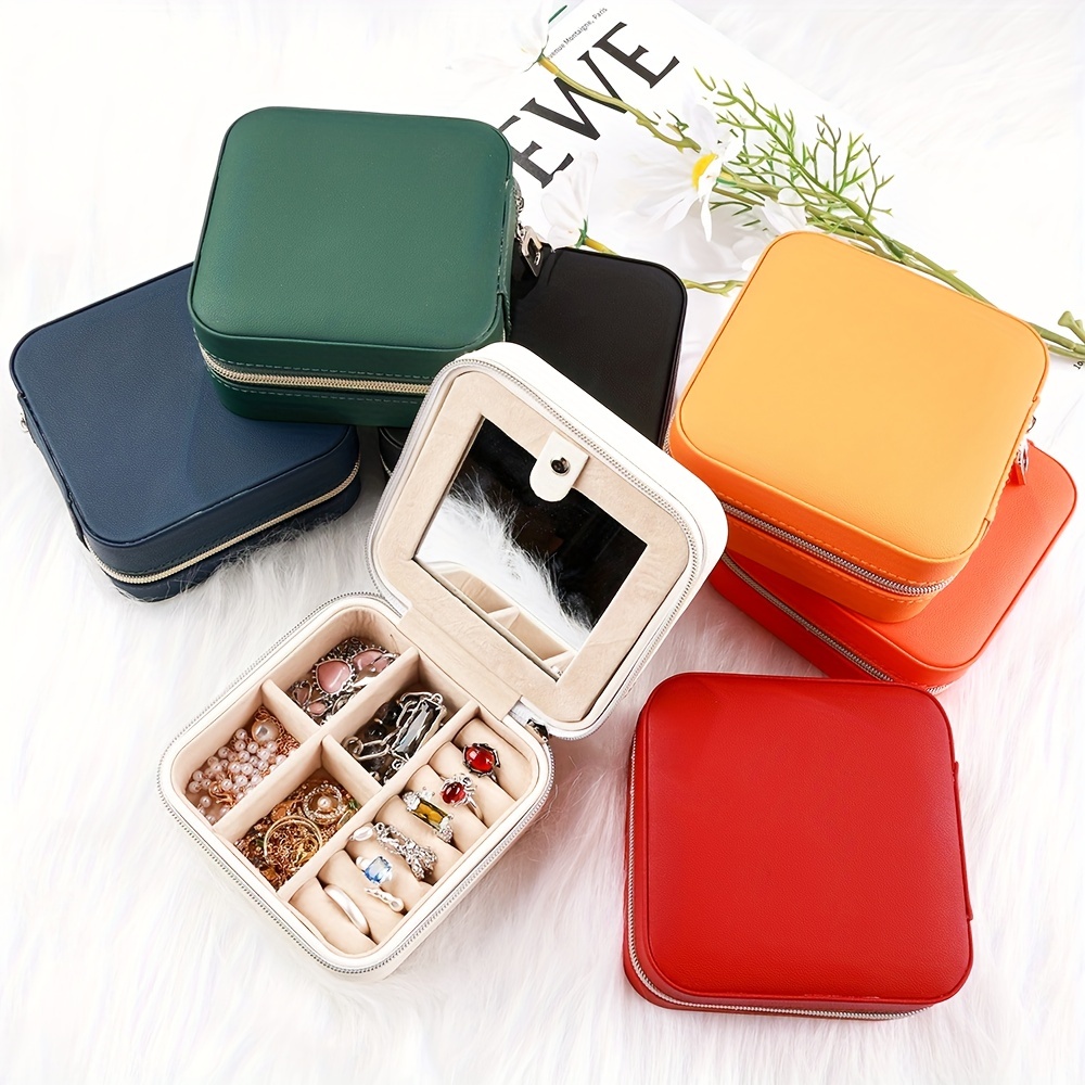 Plastic Jewelry Storage Box With Mirror Portable Organizer - Temu