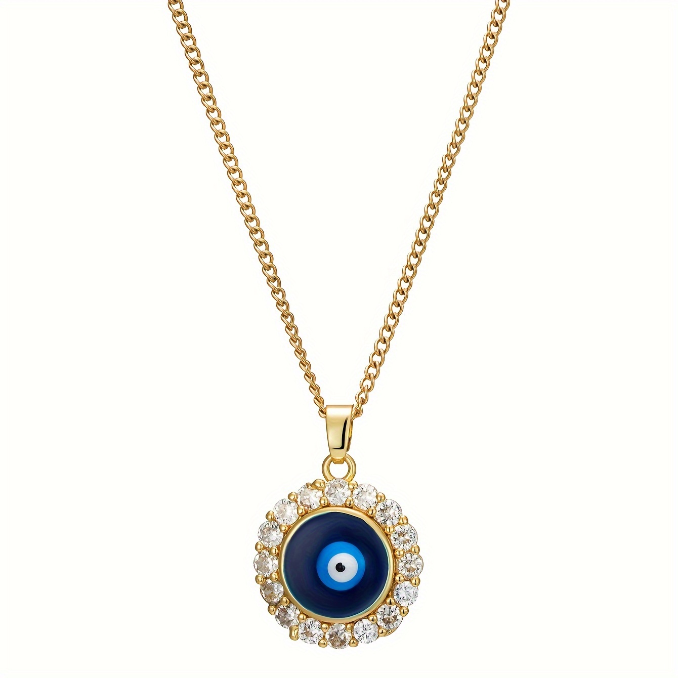 1pc Goldener Zirkonia-Dekor-Design, Runder Blauer Augenanhänger Halskette  Für Männer Und Frauen Paare - Temu Germany