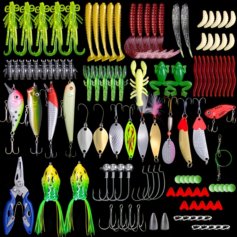 GOTOUR Fishing Lures Kit with Tackle Box, Bass Fishing Accessories  Including Crankbaits, Spinner, Spoon, Popper, Frog, Minnow, Worms, Hooks for