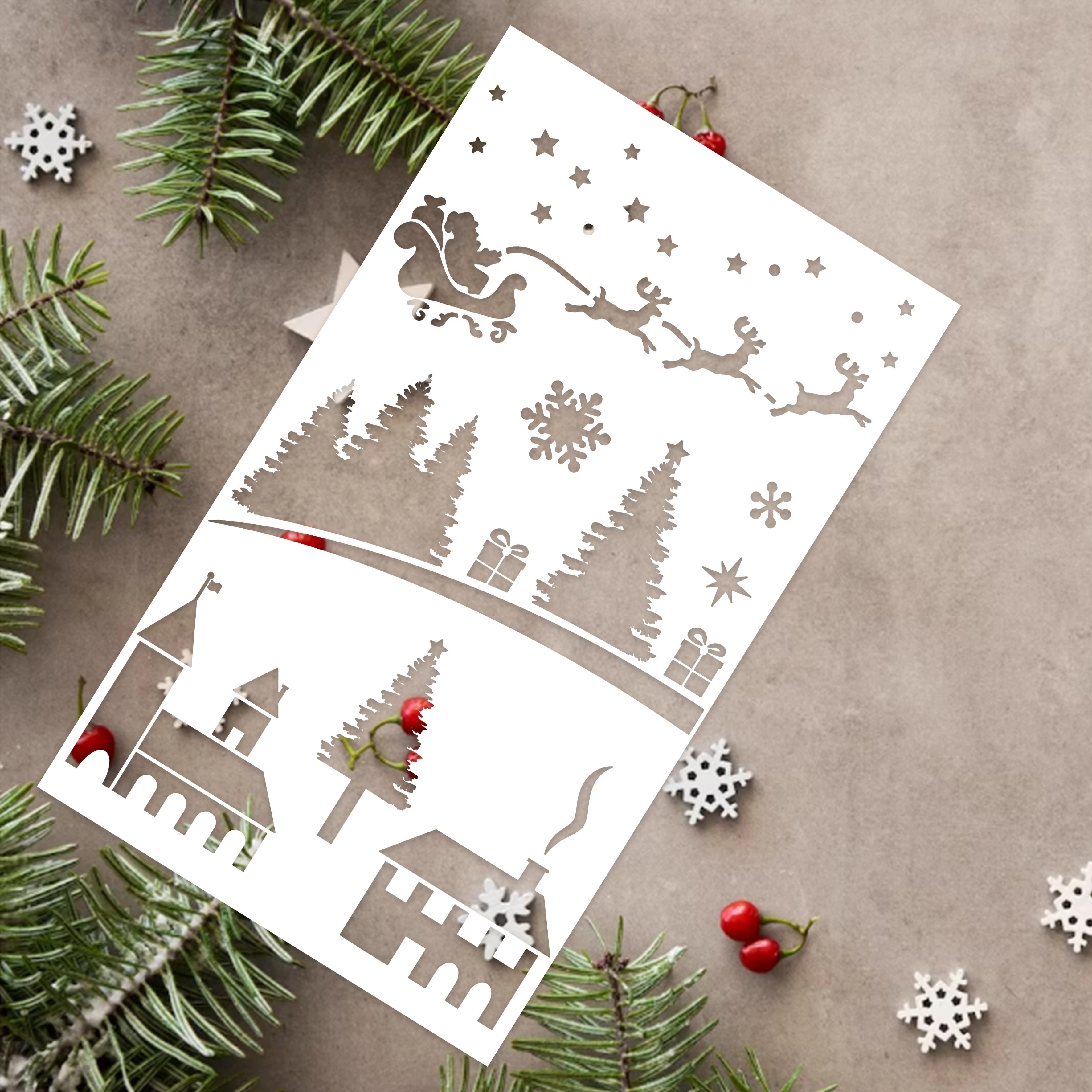 64pcs Small Christmas Stencils, 3x3 inch Reusable Craft Stencil for Painting on Wood, Fabric, Paper, Windows, DIY Christmas Ornaments, Cards