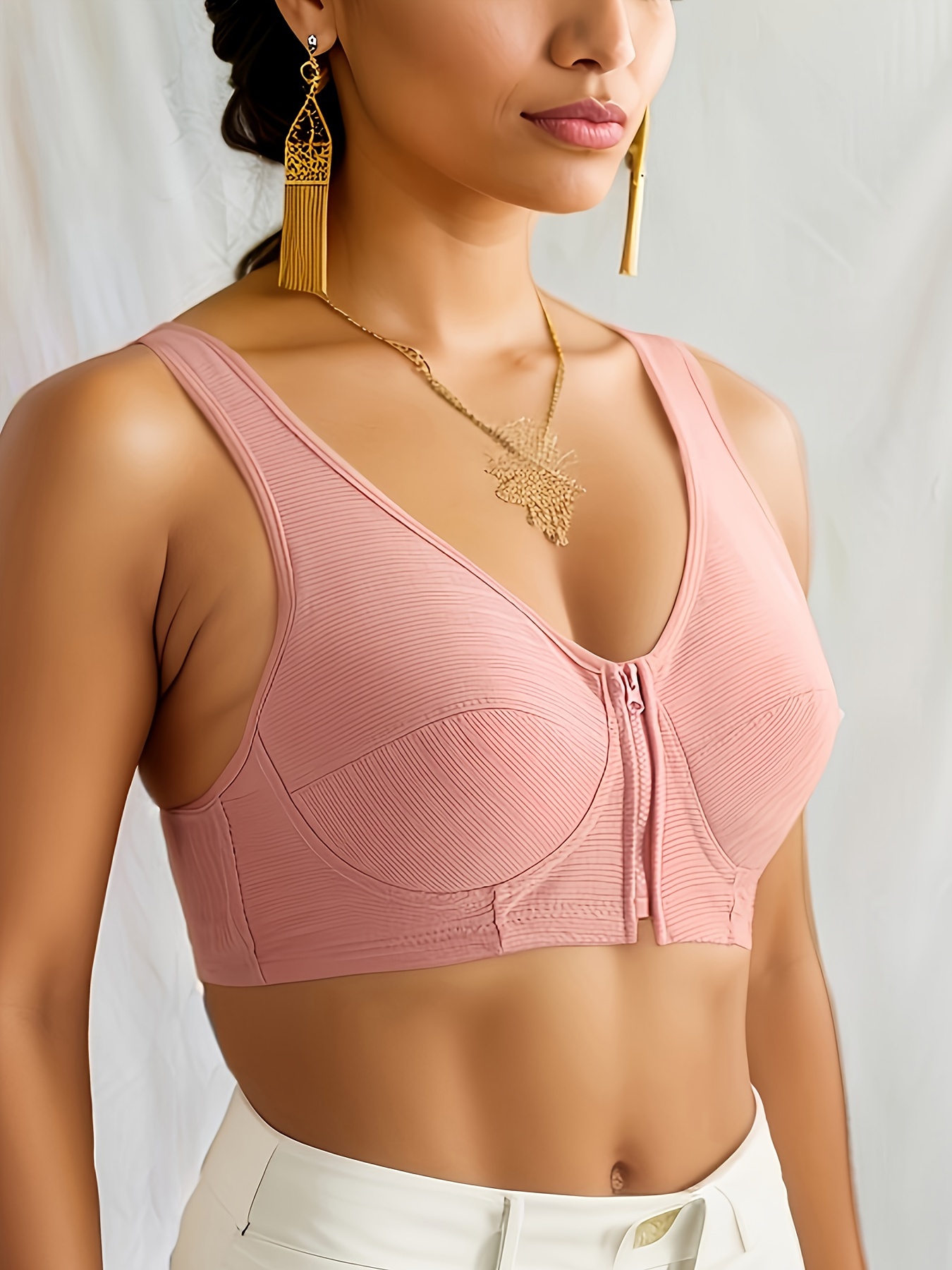 nsendm Female Underwear Adult Womens Bras Comfortable Front Closure Women's  Comfortable Large Size Front Open Button Middle and Old Age Work Out(Rose  Gold, 36) 