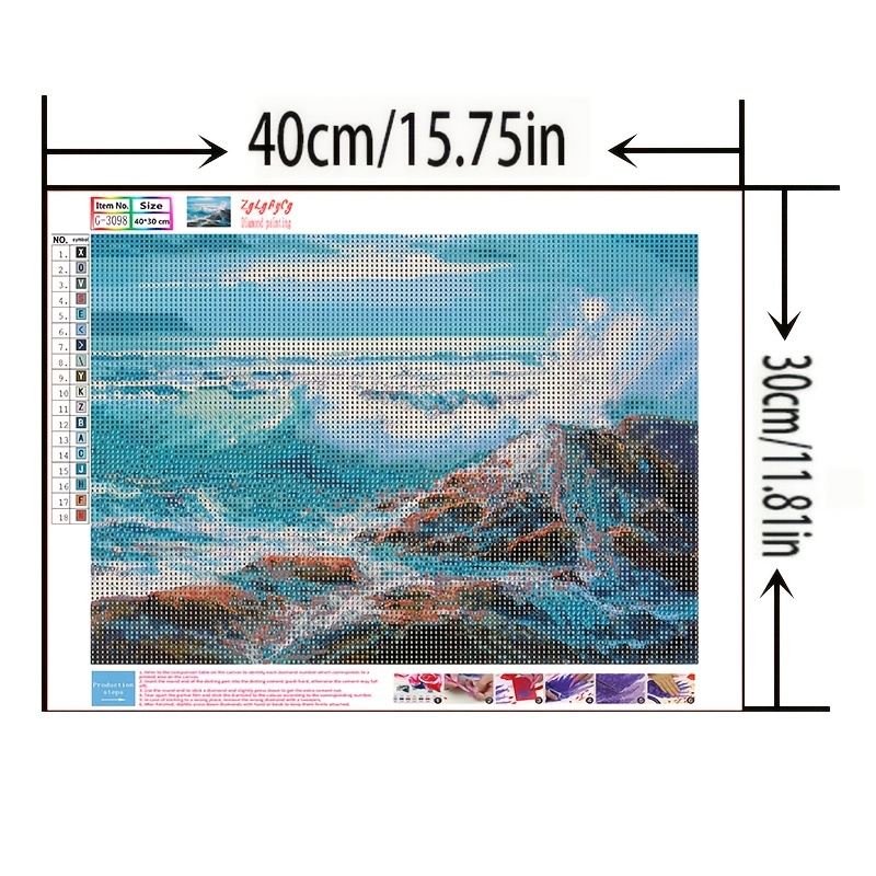 Diamond Painting, Diamond, Beach, Waves, Landscape, 40*30cm