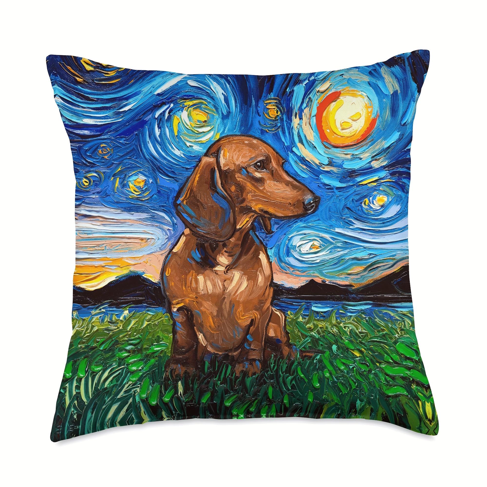 

1pc Brown Short Haired Dachshund Dog Short Plush Throw Pillow Cover Funny Dog Throw Pillowcase For Couch Sofa Bed Bedroom Car Living Decor 18x18 Inch, No Pillow Core