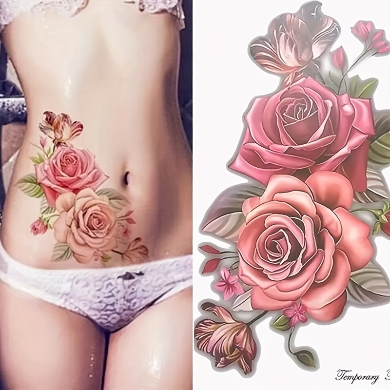 Rose Flower Tattoo Stickers Forearm Hip hop - Temu