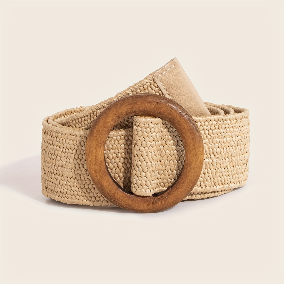 Women Vintage Straw Woven Waist Belt Stylish Casual Wide Braided Stretching  Wood Buckle Dress Waistband Belt