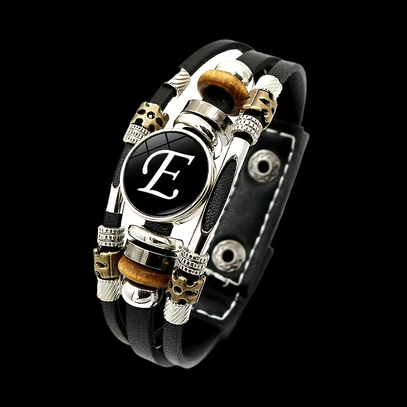 Multilayer Braided Bangle Punk Style A-z Bangle With 26 Alphabet Leather  Bracelets With Identification Name For Men And Women - Temu