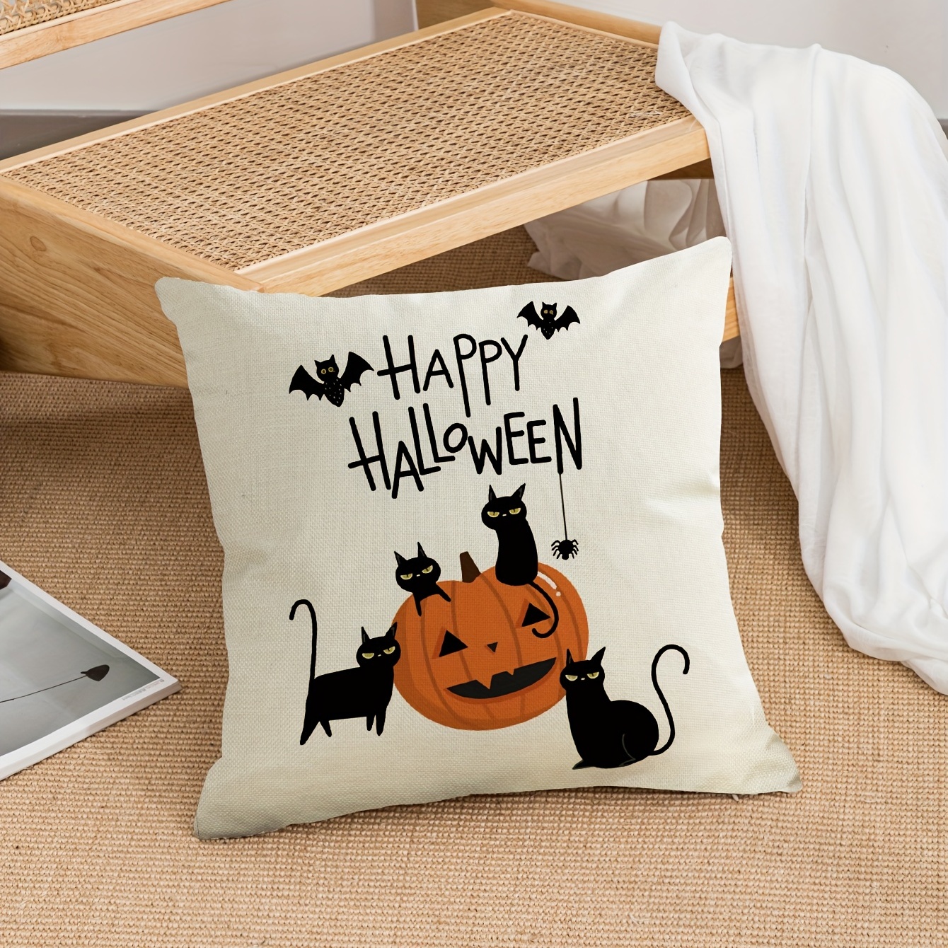 Linen Halloween Decorative Throw Pillow Case Pumpkin Gnome - Temu