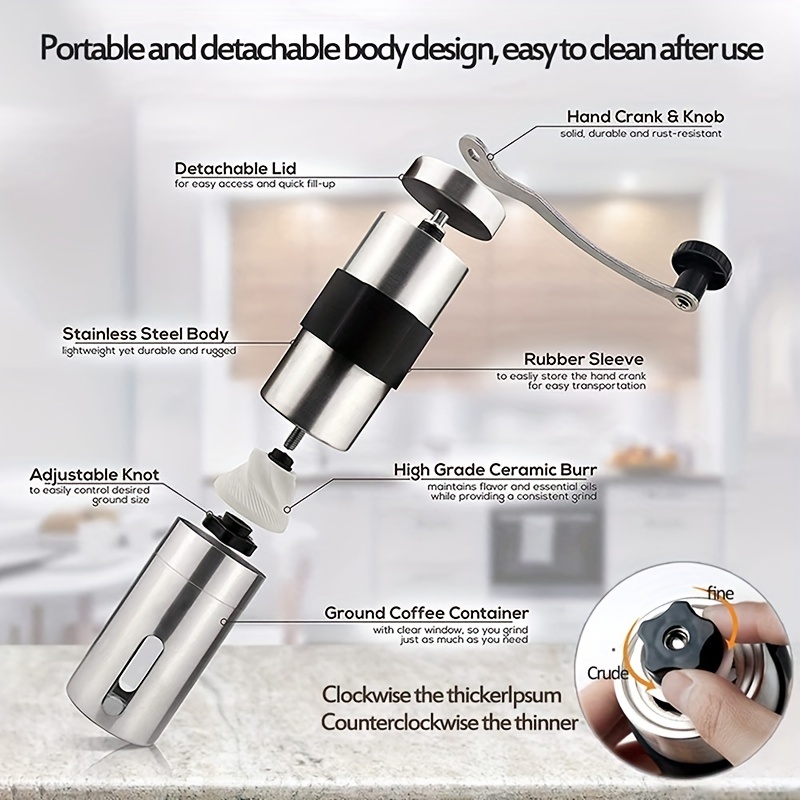 Manual Coffee Grinder with 6 Adjustable Coarseness Settings, Portable Hand  Coffee Grinder with Ceramic Burr, Stainless Steel Shell, Ceramic Grinding