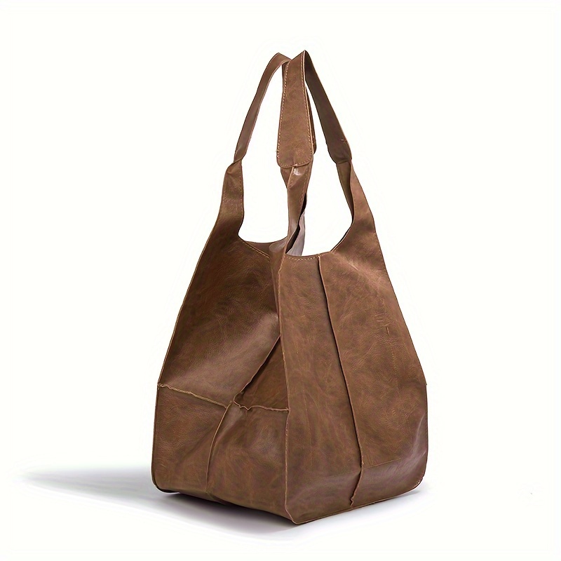1pc Solid Color Suede Large Capacity Shoulder Tote Bag, Zipper