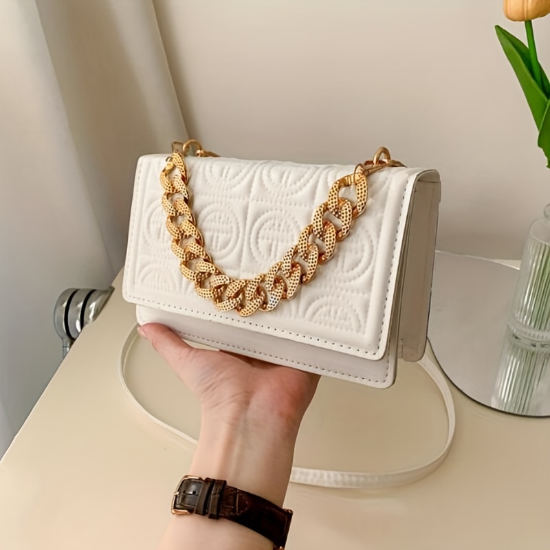 Fashion Geometric Embossed Crossbody Bag, Solid Color Flap Phone