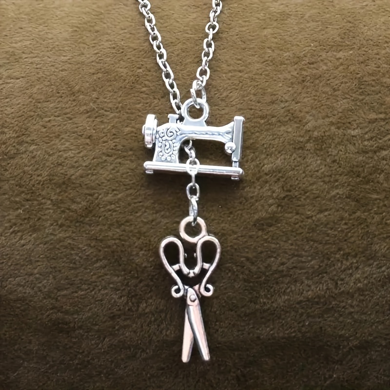 TEMU Collana con pendente vintage a forma di mini macchina da cucire con forbici, gioielli da festa hip hop, scelta per regali
