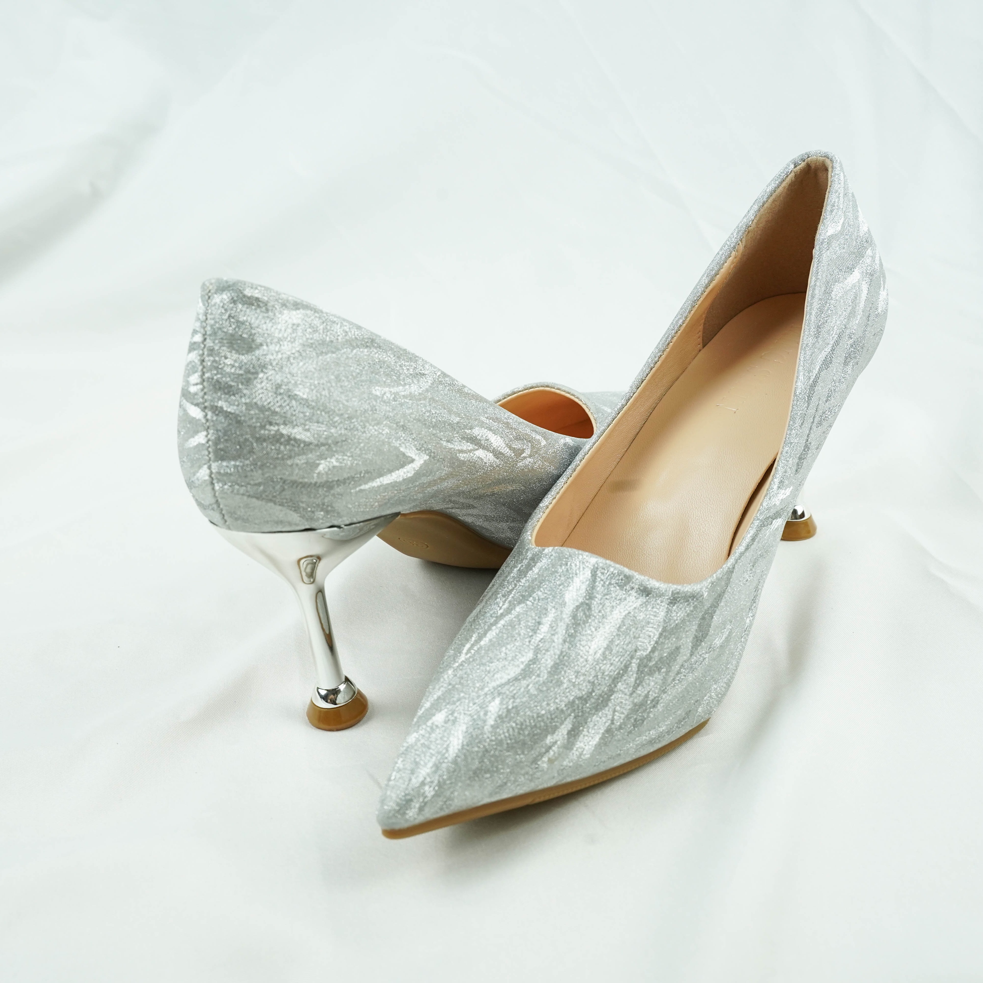 METALLIC SPARKLE SILVER GRAY Women HIGH HEELS SHOES SHOE