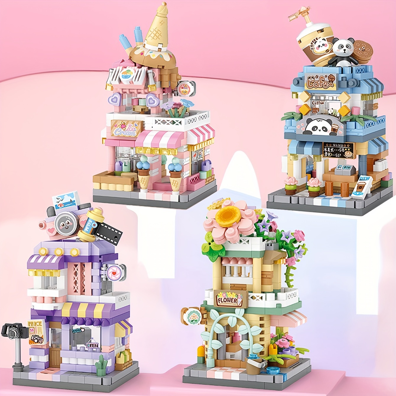 

Coffee Ice Cream Photo Shop Florist Kawaii Cute Mini Street Scene Micro Building Blocks, Birthday Gifts, Desktop Decorations, Christmas Gifts, To Exercise Hands-on Ability