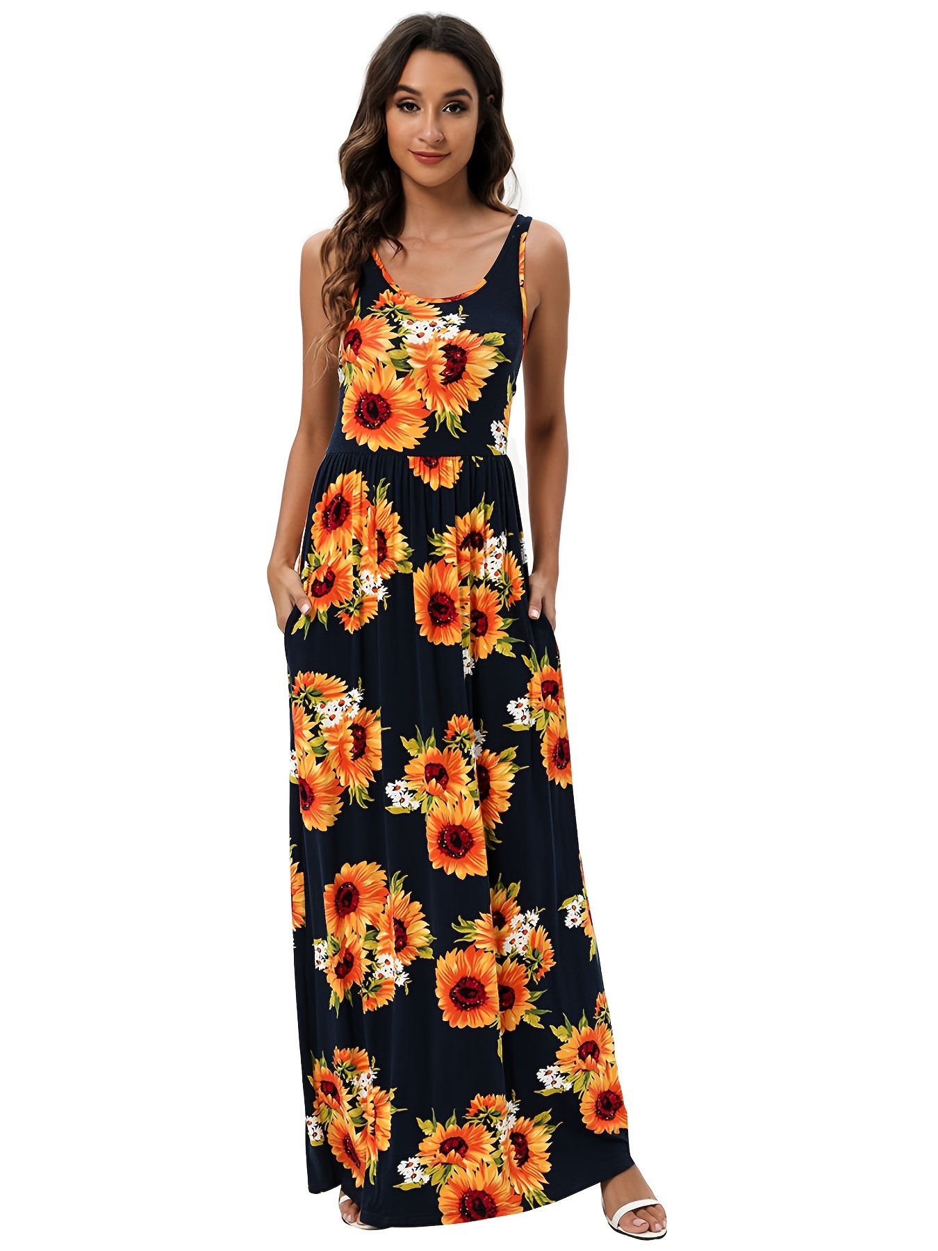 Sexy Bodycon Dresses for Women Sunflower Print Dress Round Neck Sleeveless  Tank Dress Summer Fashion Dress Formal Dresses for Women vestidos de verano  para mujer 