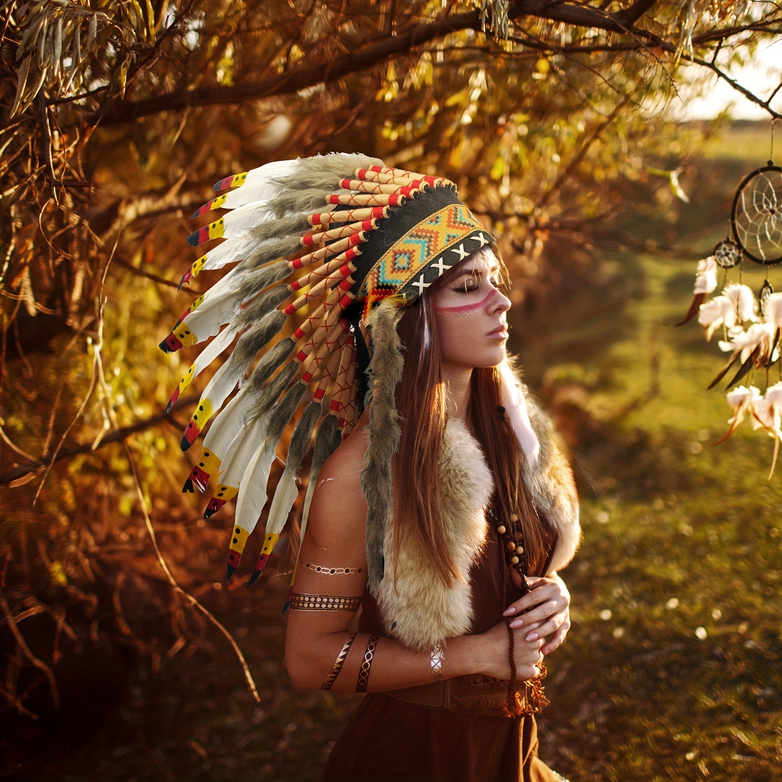 Tocado retro vintage corona de indios americanos de plumas de