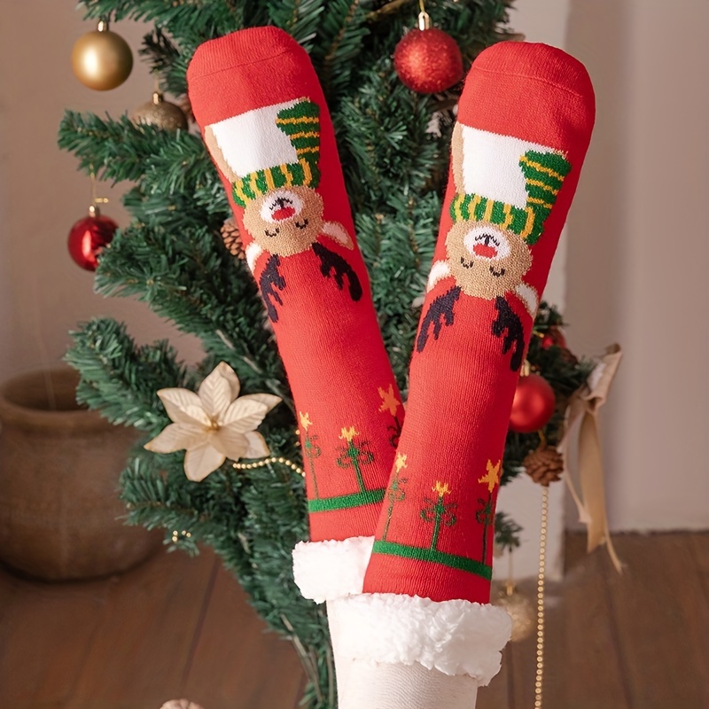 HapiLeap Chaussons Chaussettes pour Enfants Filles Chaussettes  Antidérapantes, Chaudes Épaisses Doublées de polaire Chaussettes de Noël  (Blue Cow (3-5 Ans)) : : Mode