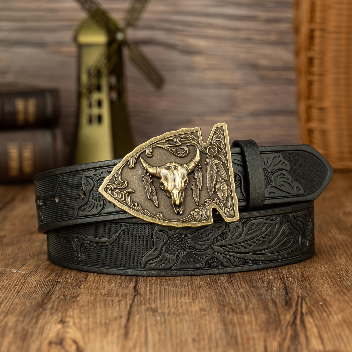 Cow Head Men's Leather Belt Retro Embossed Cool Belt Western Cowboy Big  Board Buckle Punk Style Leather Belt - Temu